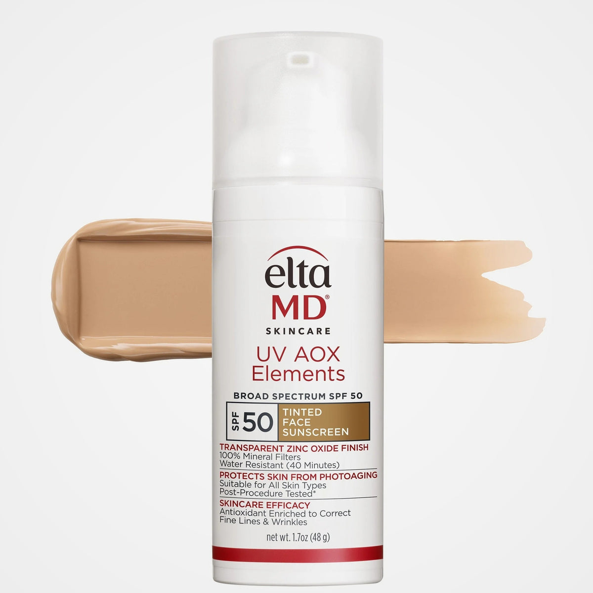 EltaMD UV AOX Elements Tinted Broad-Spectrum SPF 50 (1.7 oz) with tint swatch