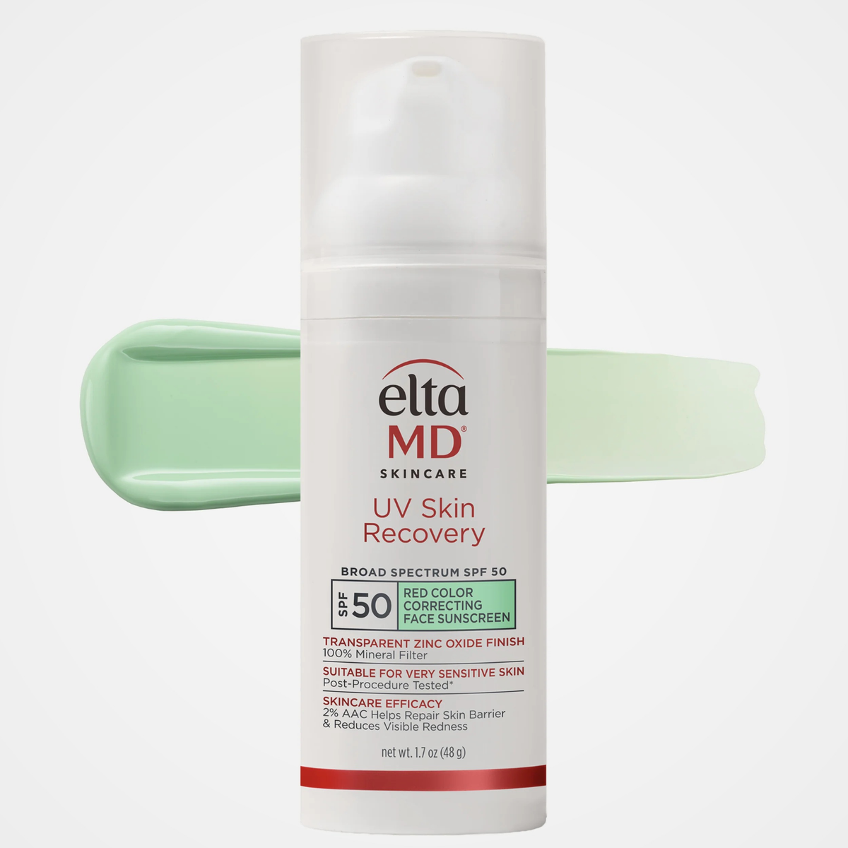 EltaMD UV Skin Recovery Green Tint Broad-Spectrum SPF 50 (1.7 oz) with green tint swatch